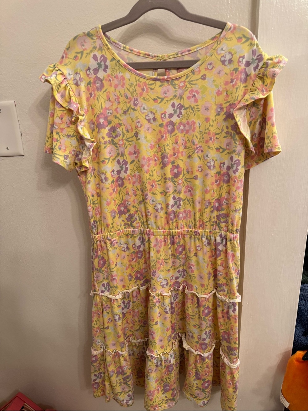 BCBG Yellow Floral Ruffle Tiered Kids Dress